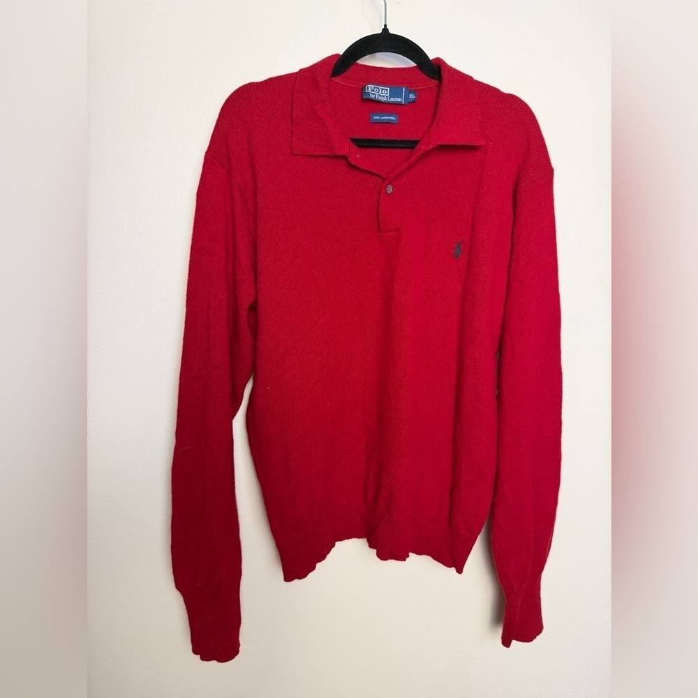 vintage 90s polo ralph lauren 100% wool red pullover polo sweater sz Extra Large
